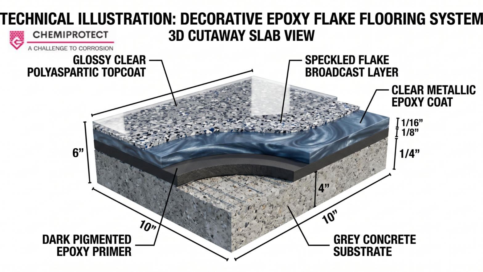 Epoxy flake flooring for industrial and commercial floors by CHEMIPROTECT