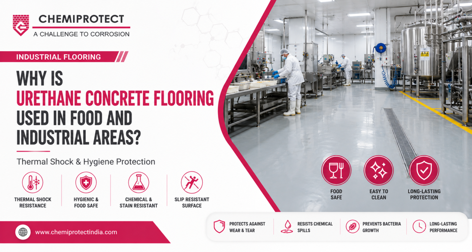 Learn why urethane concrete flooring by CHEMIPROTECT is used in food, dairy, cold storage, wet, and industrial areas.