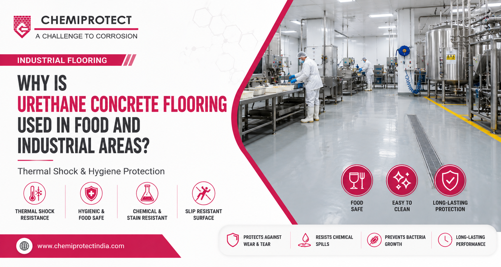 Learn why urethane concrete flooring by CHEMIPROTECT is used in food, dairy, cold storage, wet, and industrial areas.